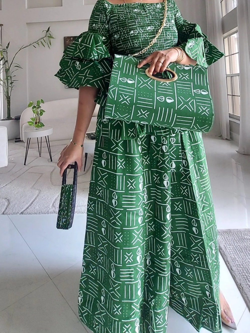 5-Piece African Ankara Pant Set – Green Elegance - Picture 3 of 7